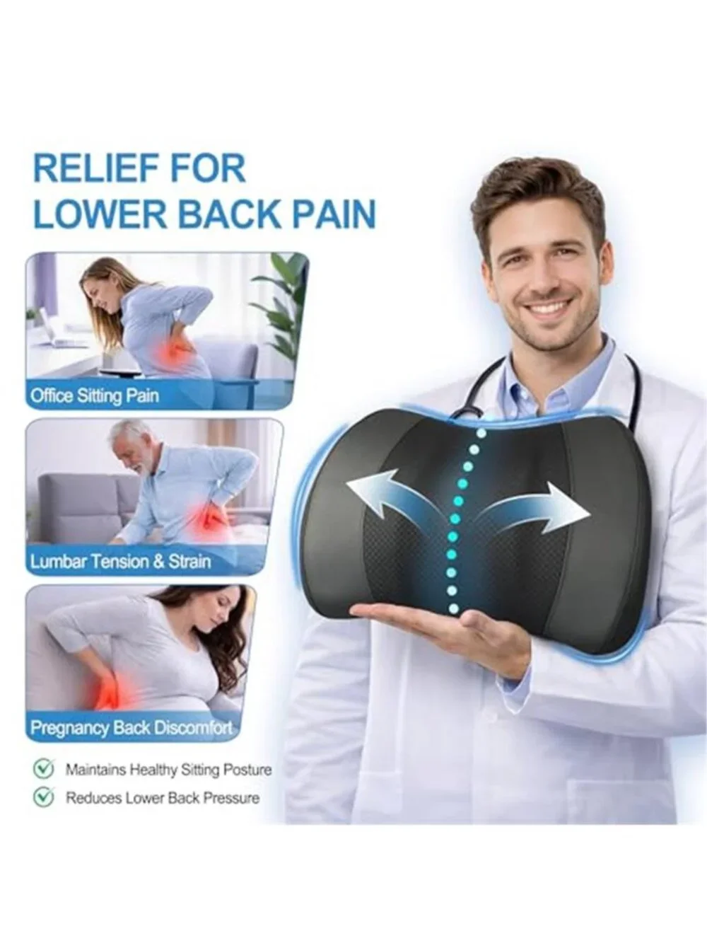 Lumbar Support Pillow Memory Foam Back Cushion Office Chair Car Seat Black